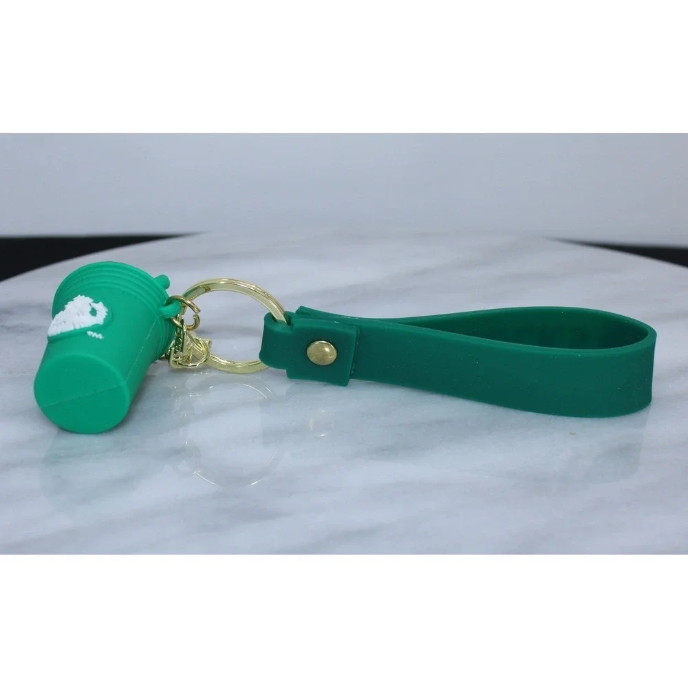 Frappuccino Keychain Green Cup Silicone Wristlet Strap Gold Hardware